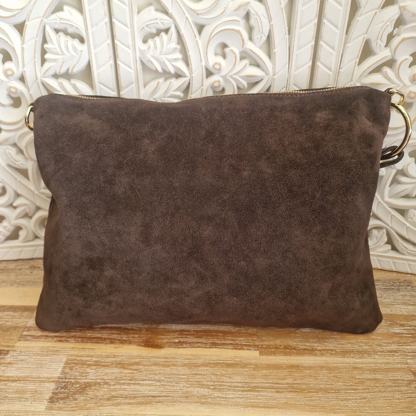 bolso de piel ante con nombre personalizado
