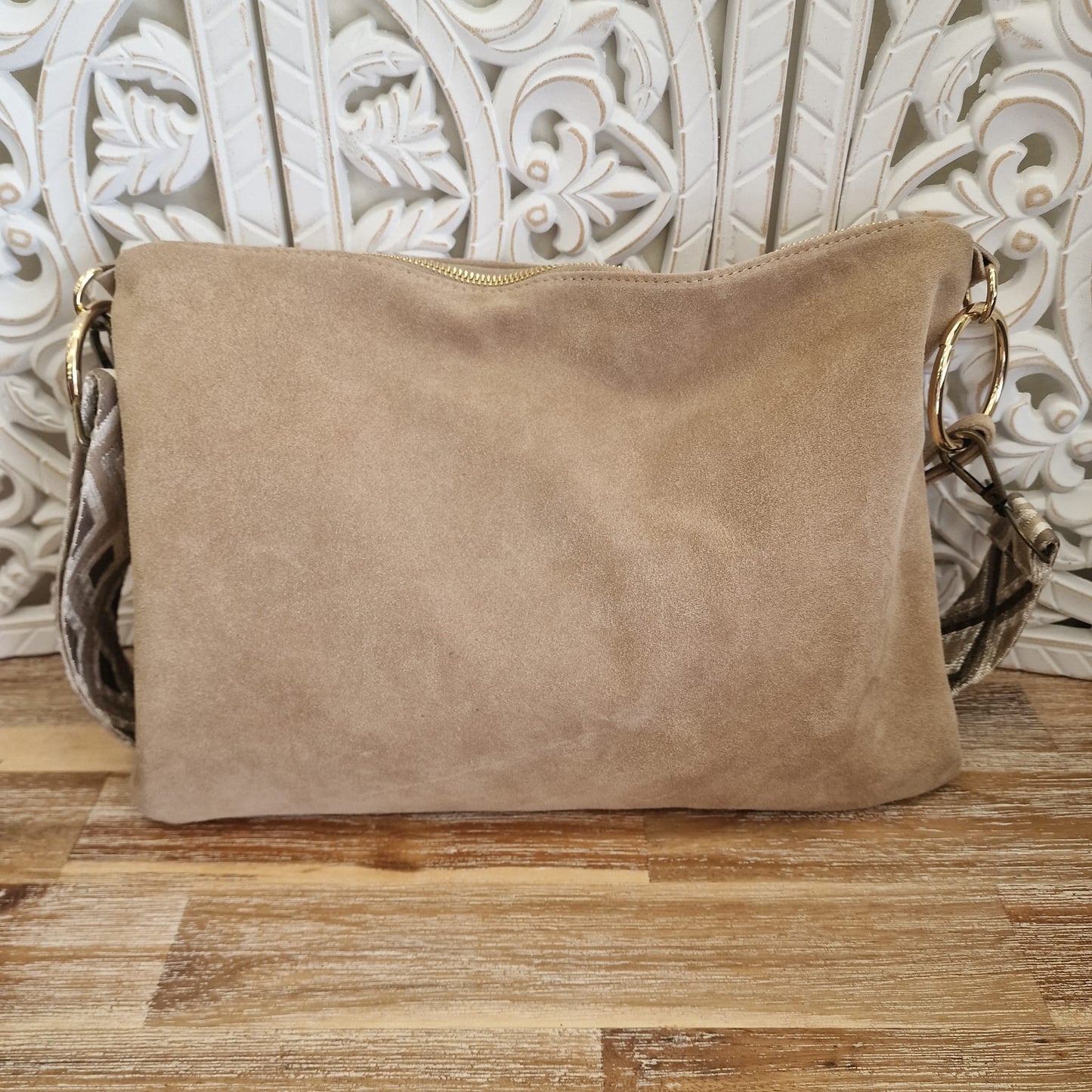 bolso de piel ante con nombre personalizado