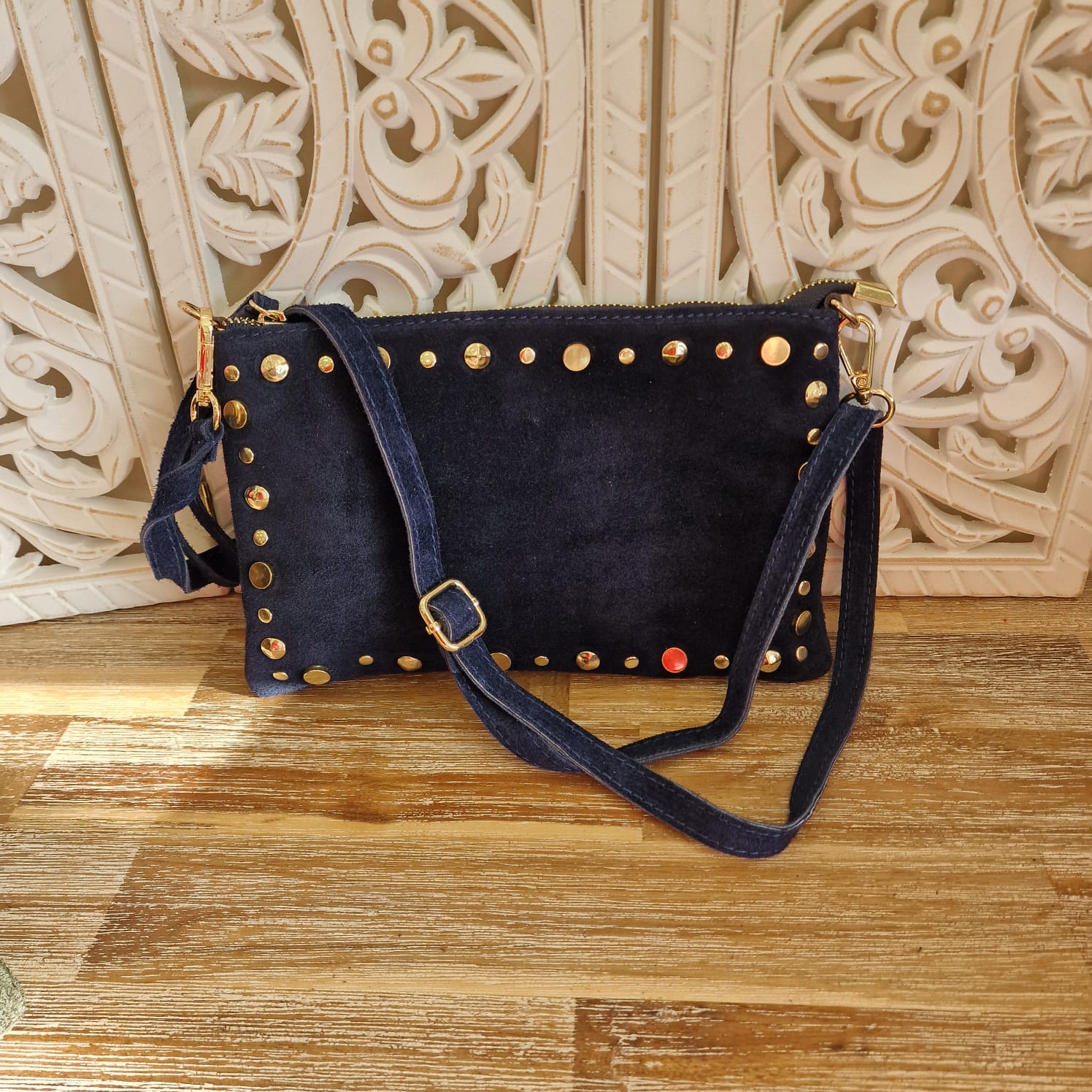 bolso bandolera tachuelas ante personalizado