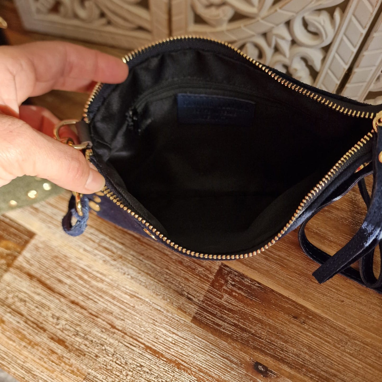 bolso bandolera tachuelas ante personalizado