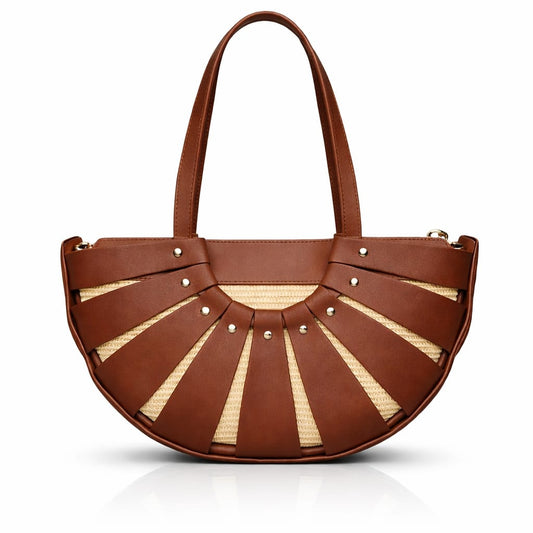 Bolso de polipiel semicircular disponible en camel, negro y beige – 29,95€
